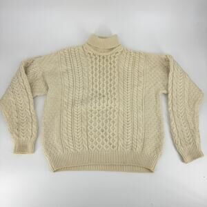 Carraig Donn Irish Merino New Wool Handknit Honeycomb Diamond Soft! sweater L